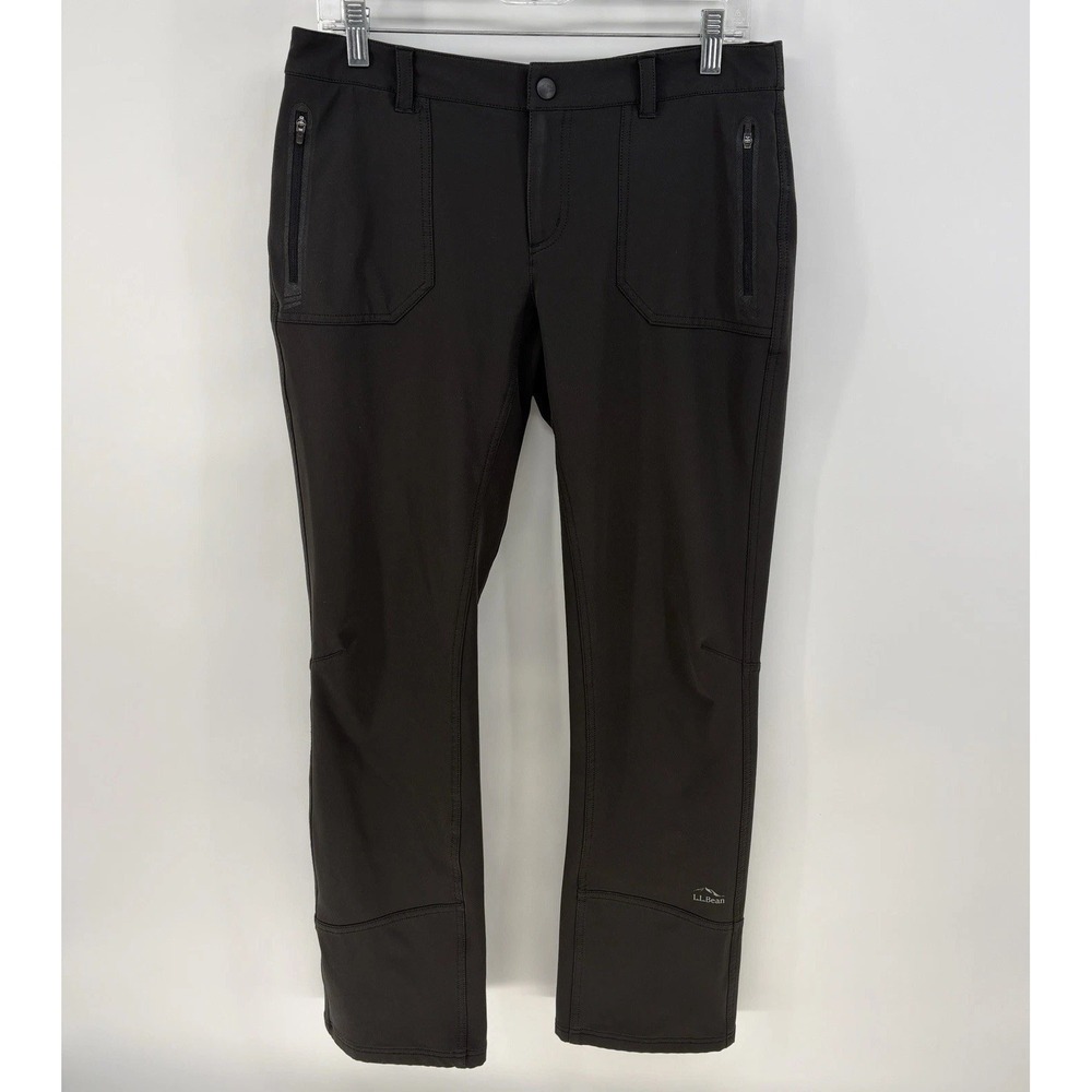 L.L.Bean Soft Shell Hiking Pants Women 8 Black Hiking Stretch Tech Zip Pockets